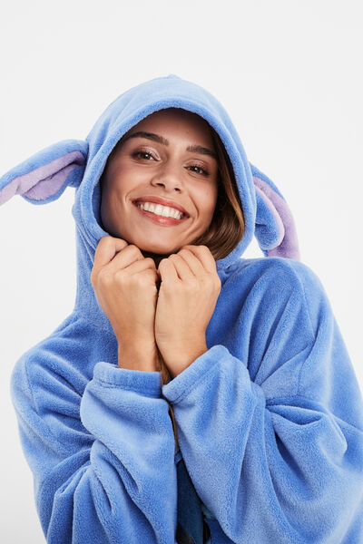 Poncho plaid &agrave; capuche Stitch bleu femme