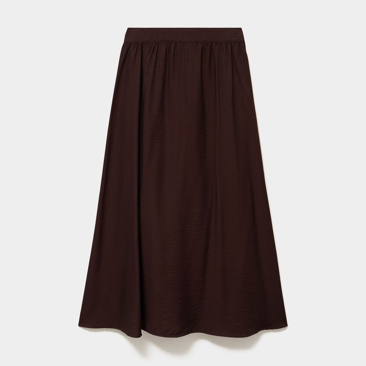 Jupe longue &eacute;vas&eacute;e taille &eacute;lastiqu&eacute;e marron fonc&eacute; femme