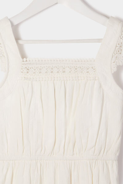 Ensemble robe à broderie et chouchou ecru fille