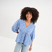 Blouse brod&eacute;e &agrave; basque manches 3/4 bleu marine femme
