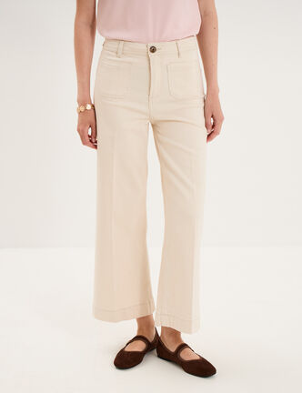 Pantalon large poche plaqu&eacute;e cropped ivoire femme