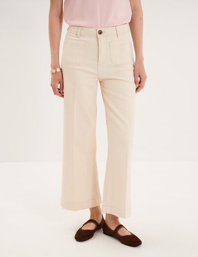 Pantalon large poche plaqu&eacute;e cropped ivoire femme