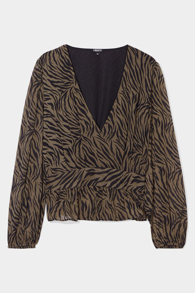 Blouse cintrée col effet croisé Liberto vert kaki femme