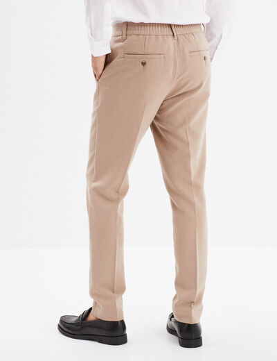 Pantalon chino slim taille élastiquée beige homme