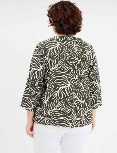 Blouse manches retroussables col en V vert kaki femme grande taille