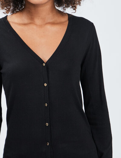 Gilet boutonné avec col en V noir femme