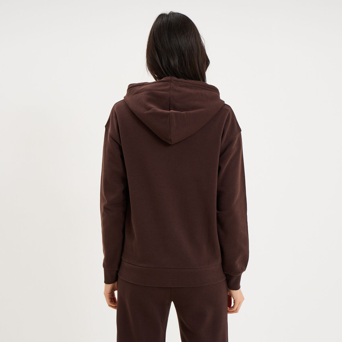 Sweat hoodie 1 poche &agrave; capuche marron fonc&eacute; femme