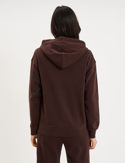 Sweat hoodie 1 poche &agrave; capuche marron fonc&eacute; femme