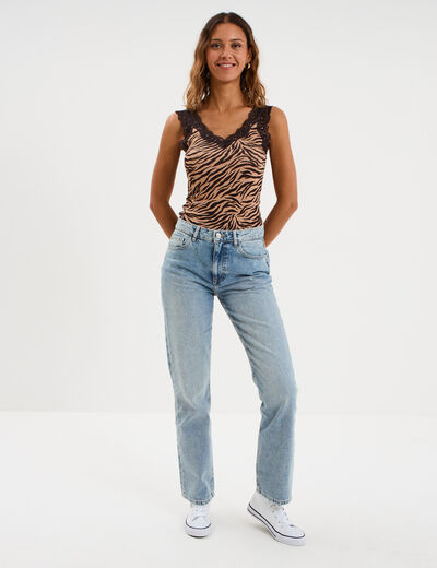 D&eacute;bardeur avec dentelle beige moyen femme