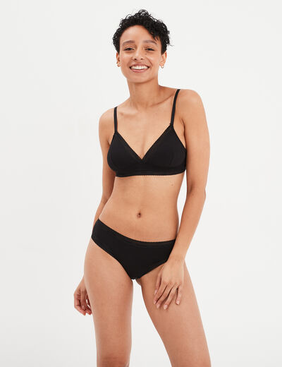 Shorty côtelé avec dentelle noir femme