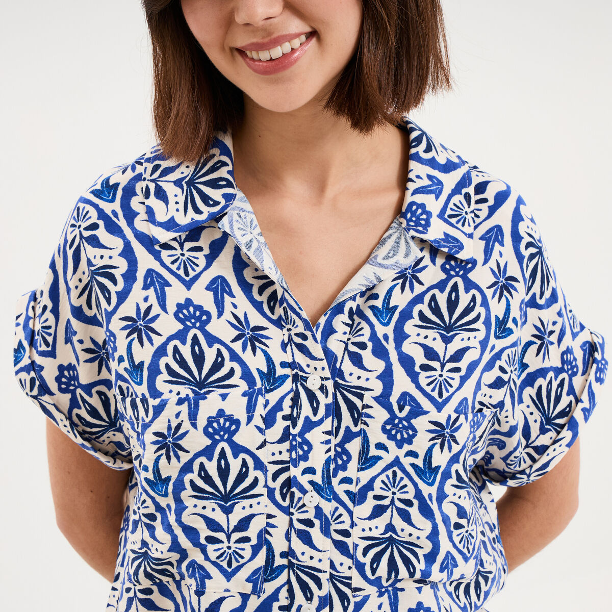 Chemise manches courtes 2 poches ecru femme