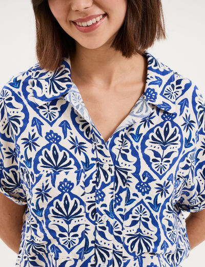 Chemise manches courtes 2 poches ecru femme