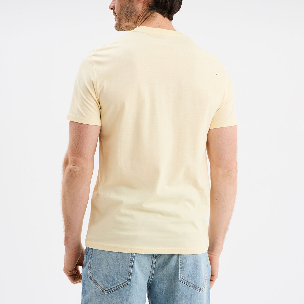 T-shirt col rond manches courtes coton jaune clair homme