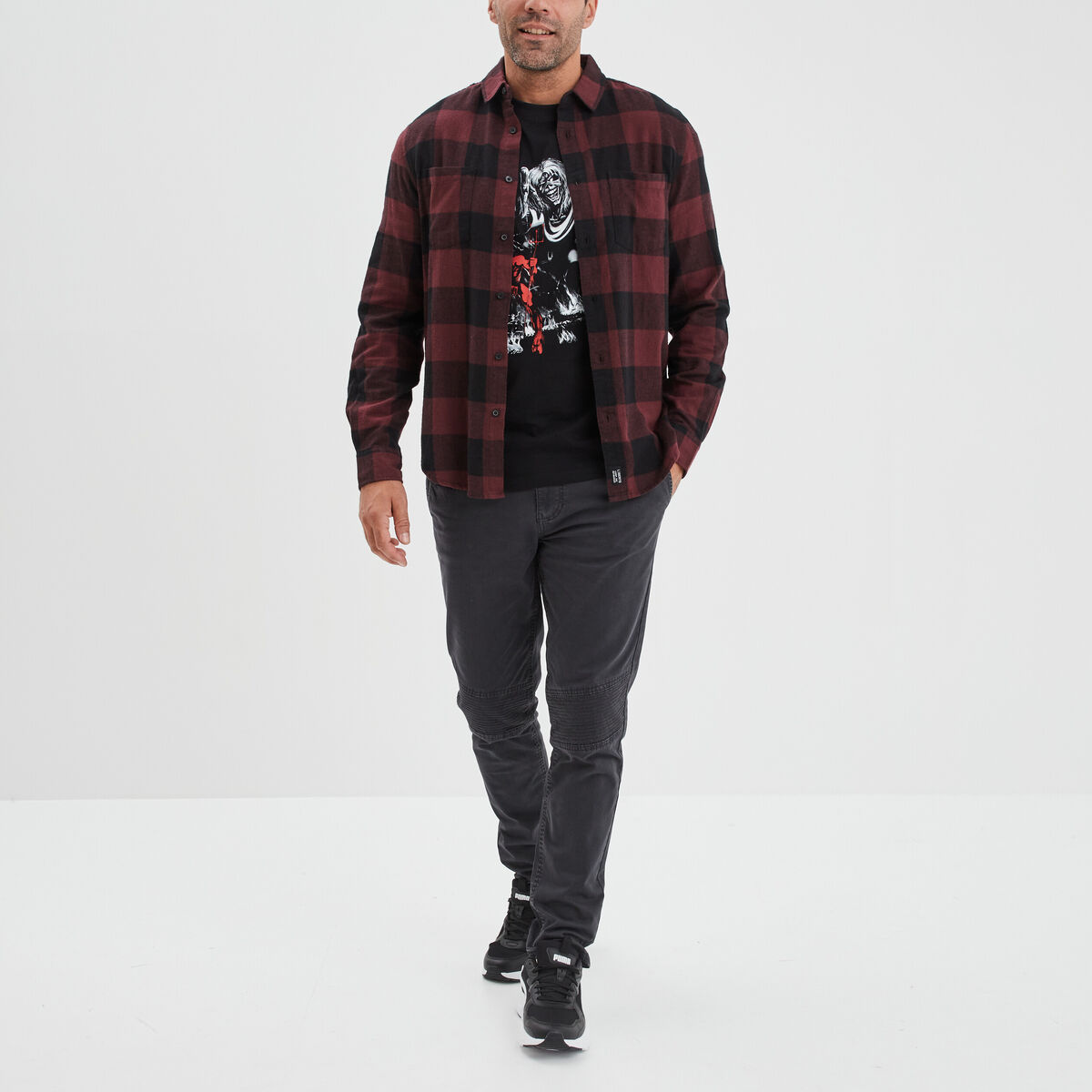 Chemise droite 2 poches manches longues bordeaux homme