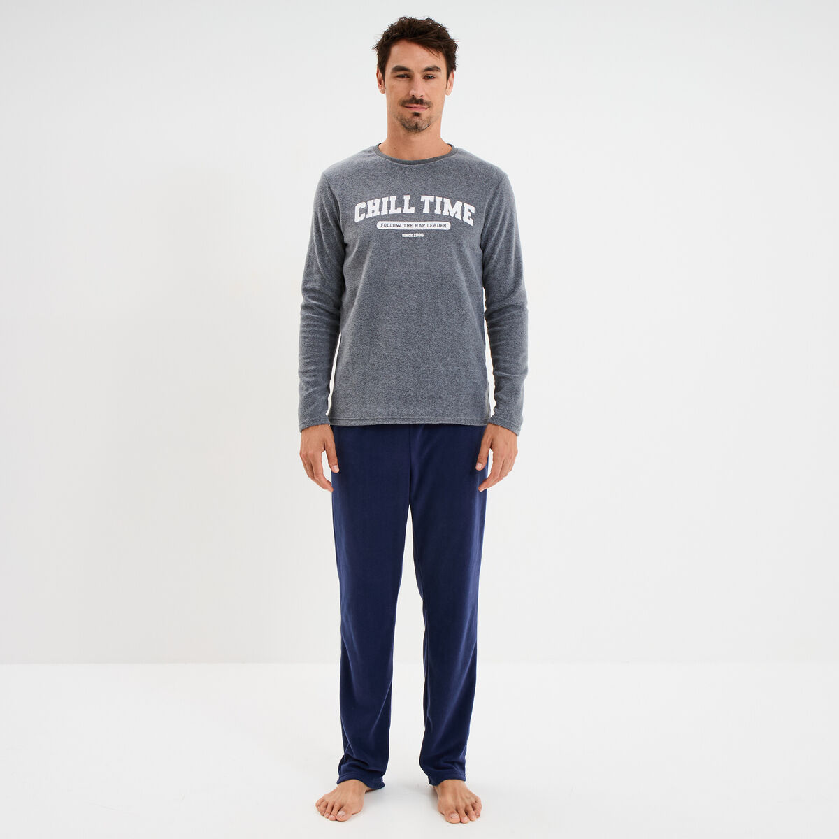Ensemble pyjama 2 pi&egrave;ces gris clair homme