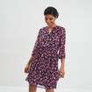 Robe évasée bas plissé manches 3/4 bleu marine femme