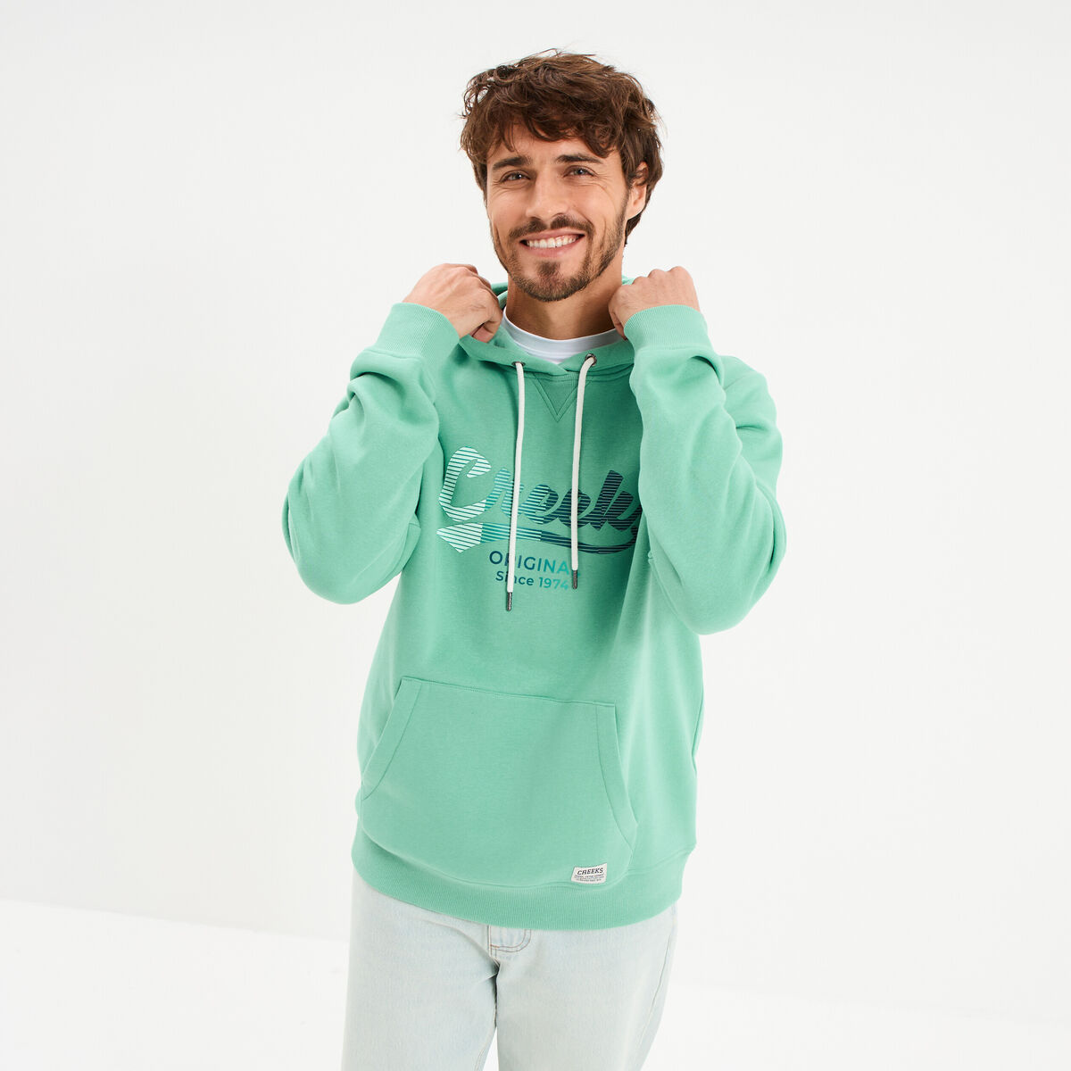 Sweat hoodie molleton1 poche vert menthe homme