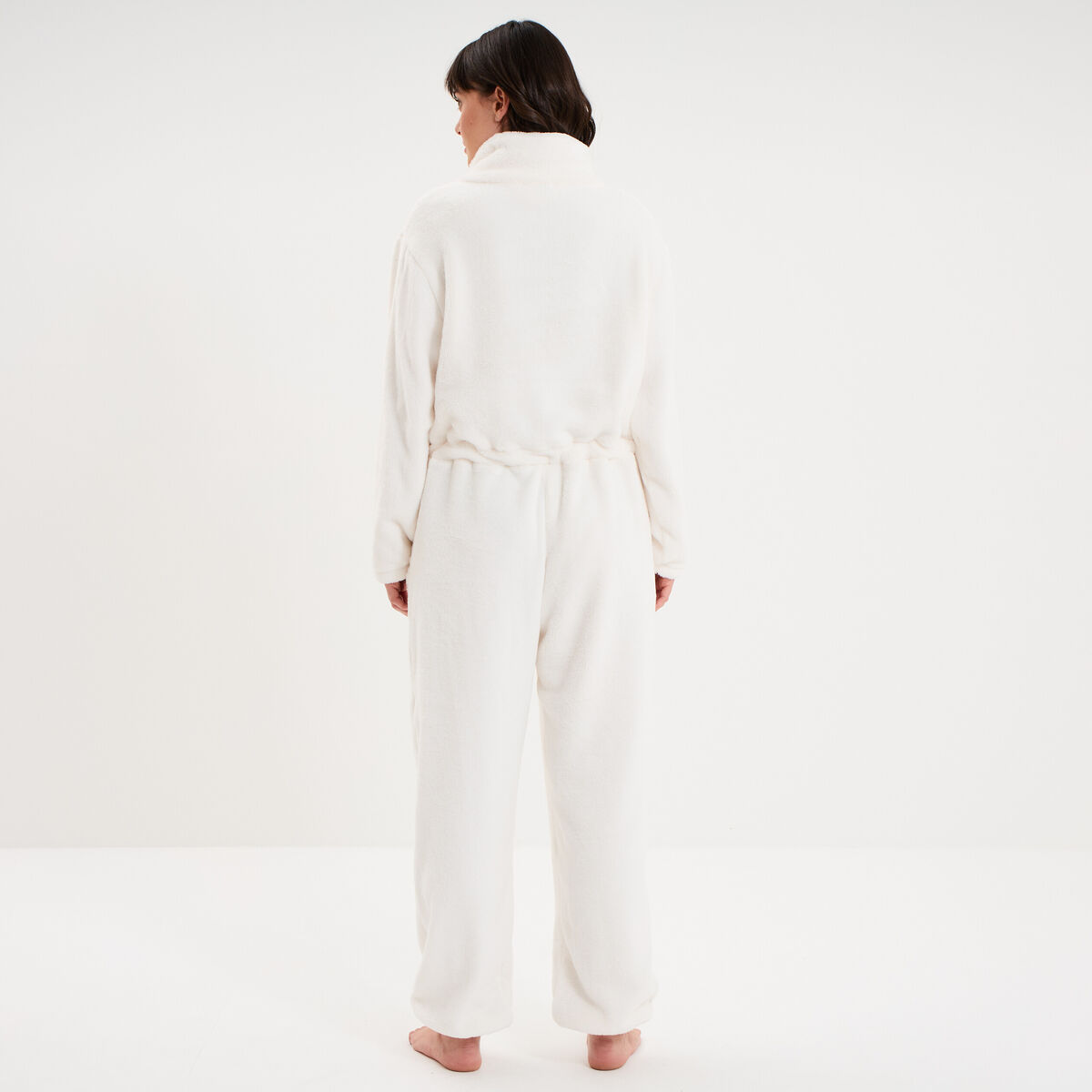 Combinaison polaire zipp&eacute;e &agrave; capuche blanc femme