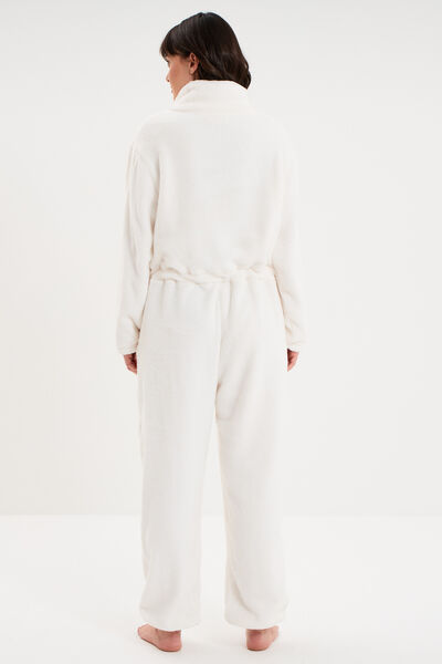 Combinaison polaire zipp&eacute;e &agrave; capuche blanc femme