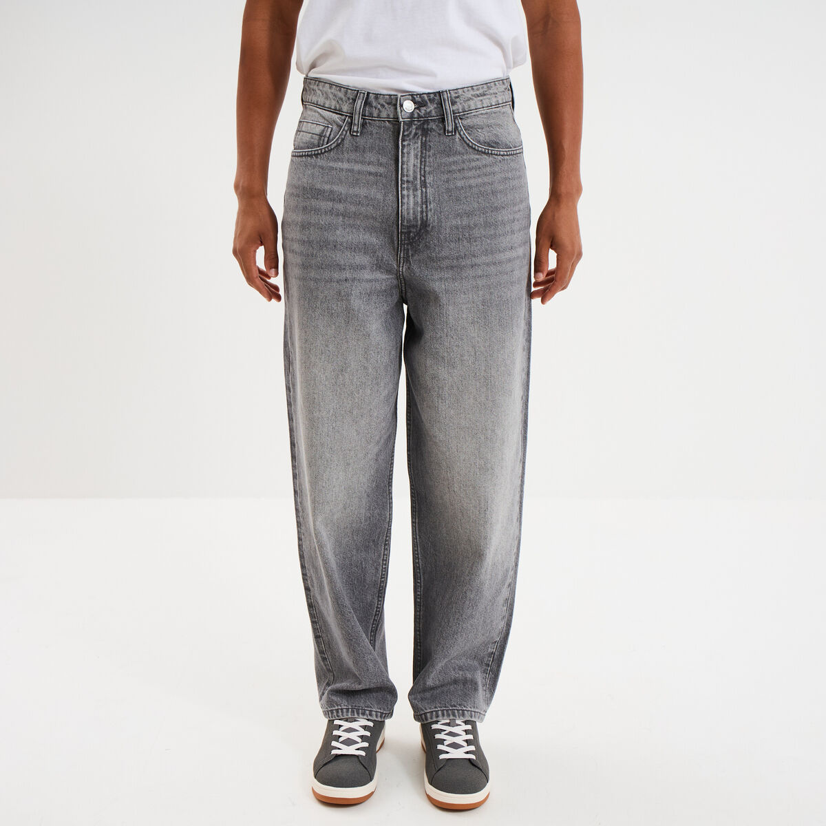 Jeans baggy 5 poches coton denim gris homme