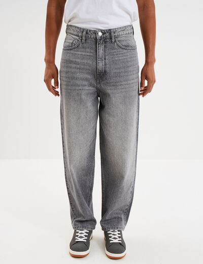 Jeans baggy 5 poches coton denim gris homme