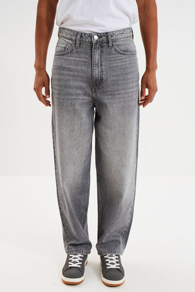 Jeans baggy 5 poches coton denim gris homme