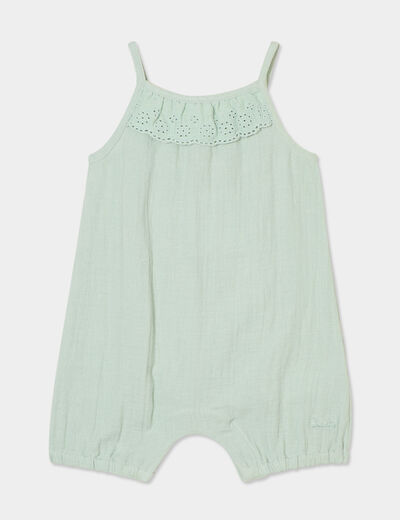 Combinaison bretelles fines gaze coton vert pastel bébé fille
