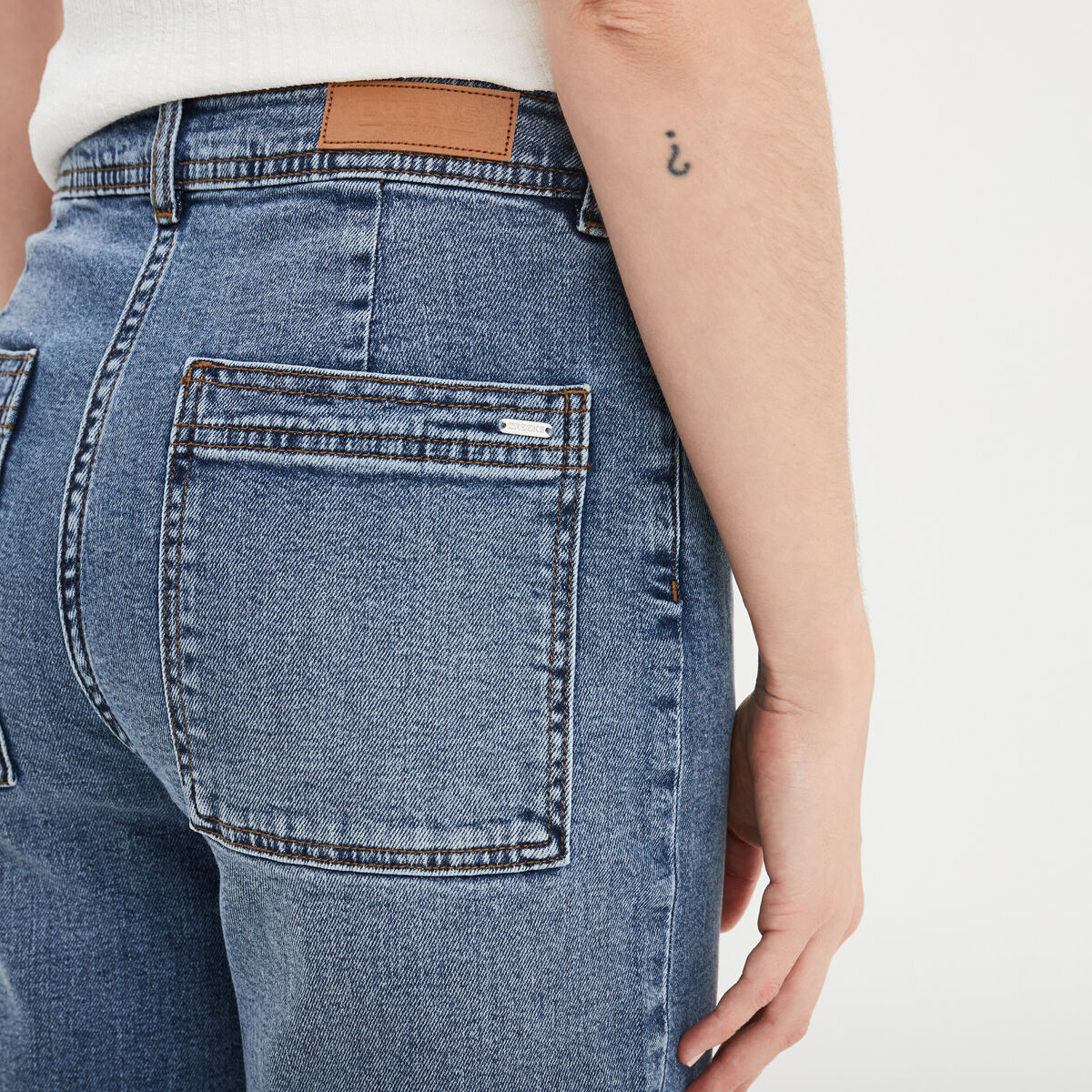 Jeans wide leg 7/8ème taille haute denim stone femme