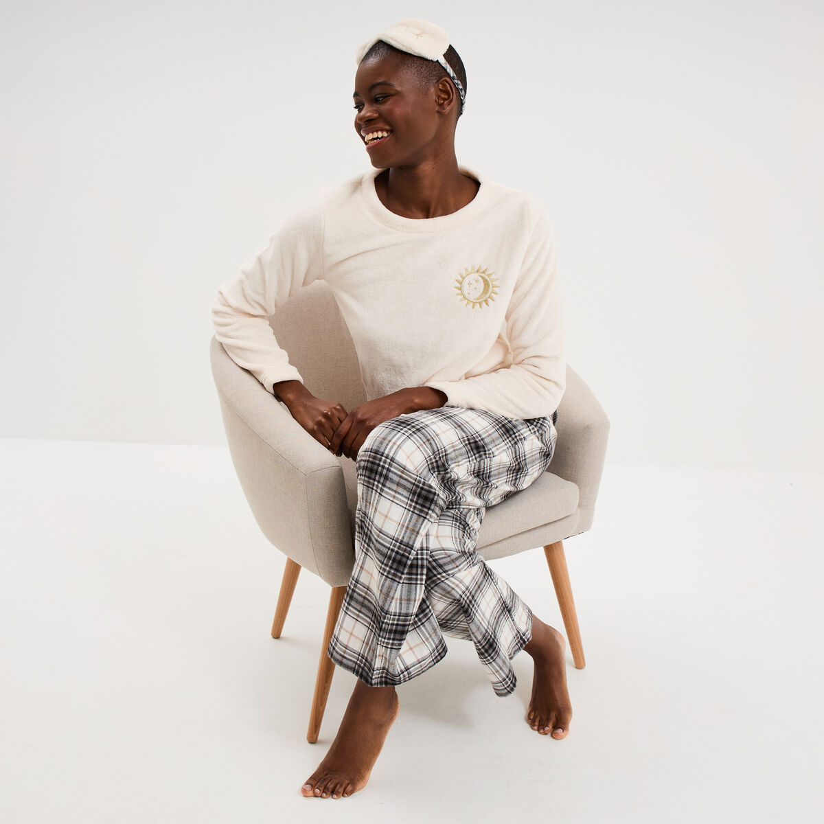 Ensemble pyjama effet polaire 3 pi&egrave;ces blanc femme
