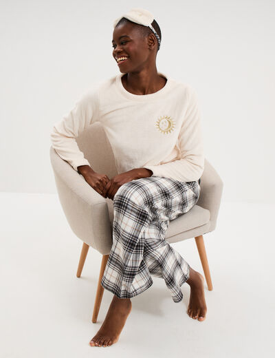 Ensemble pyjama effet polaire 3 pi&egrave;ces blanc femme