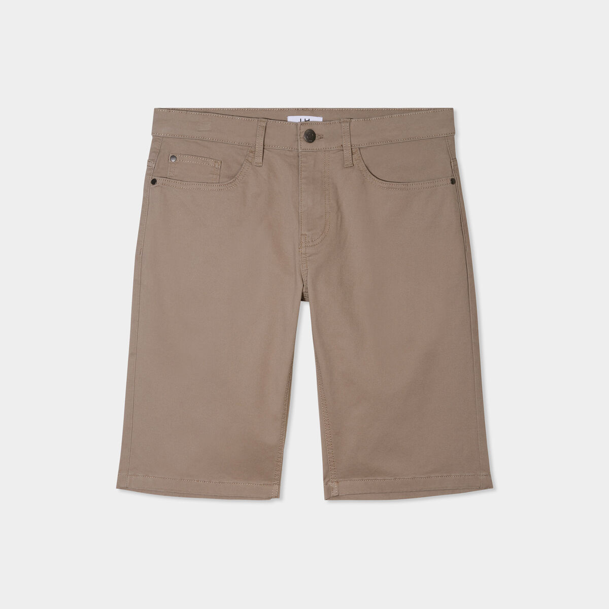 Bermuda droit stretch 5 poches coton taupe homme