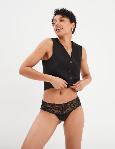 Shorty string en dentelle noir femme