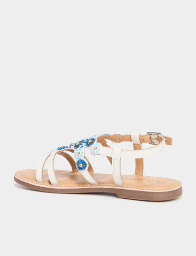 Sandales avec perles en cuir blanc fille