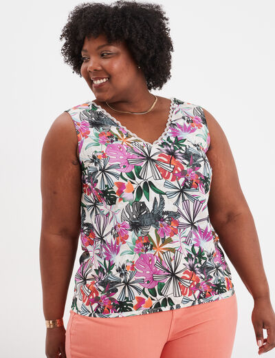 Blouse sans manches col en V ecru femme grande taille