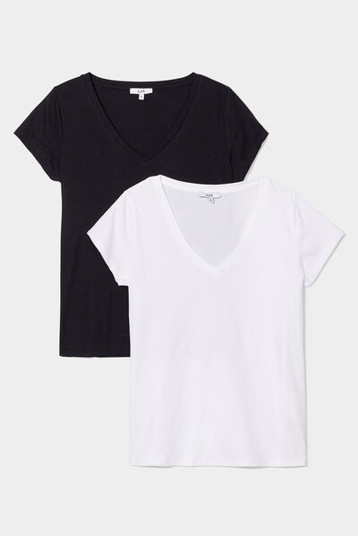 Lot de 2 t-shirts manches courtes coton noir femme