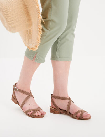 Sandales avec brides en cuir sable femme