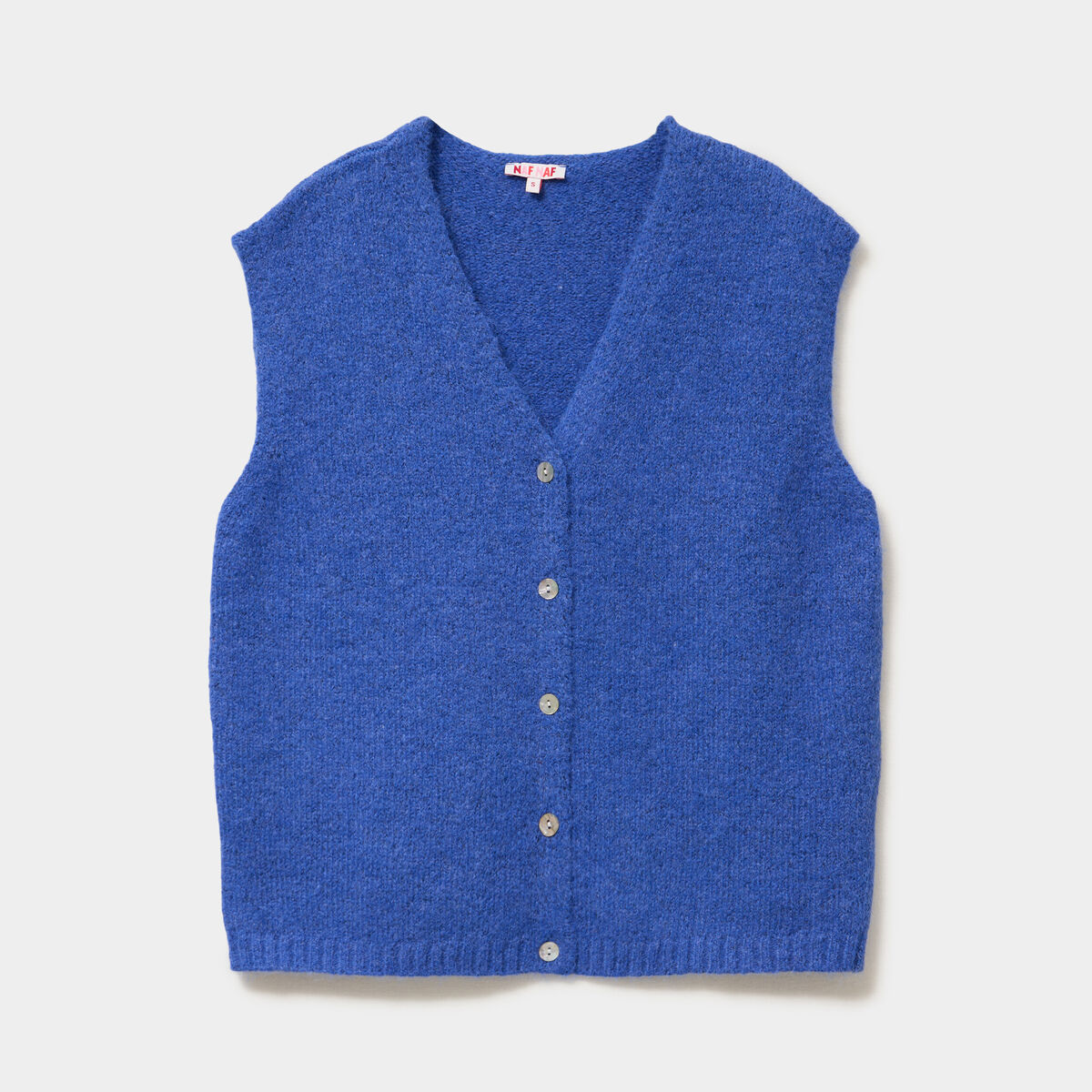 Gilet sans manches col V boutonn&eacute; bleu roi femme