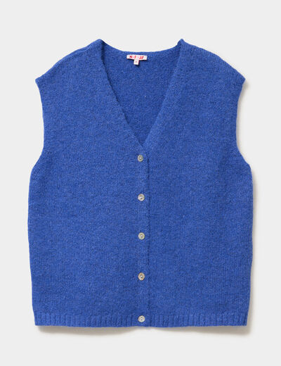Gilet sans manches col V boutonn&eacute; bleu roi femme