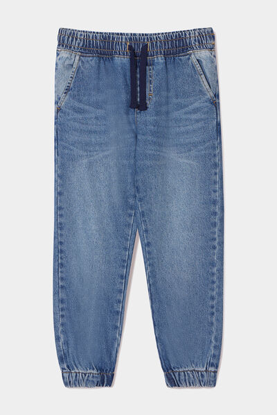 Jeans jogger regular taille élastiquée denim stone garçon