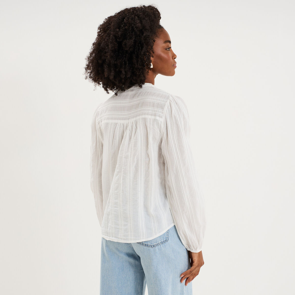 Blouse droite col tunisien coton blanc femme