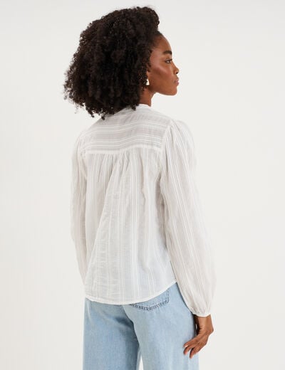 Blouse droite col tunisien coton blanc femme