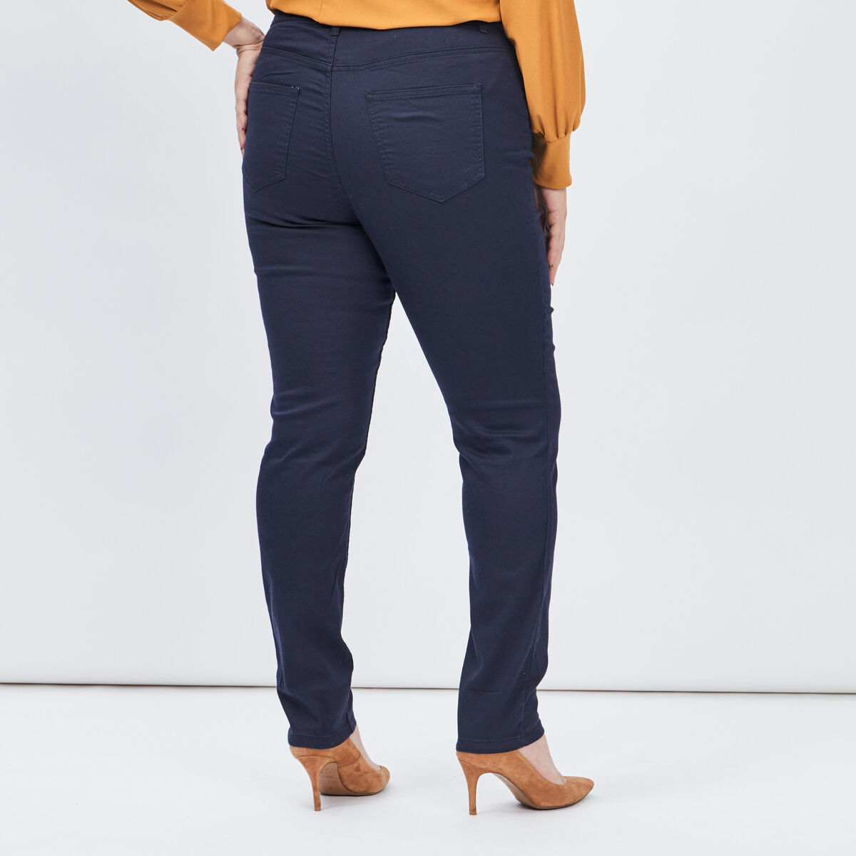 Pantalon slim taille haute et élastiquée bleu marine femme grande taille
