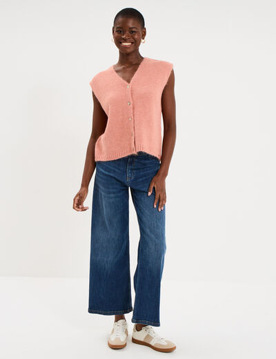Gilet sans manches col en V rose fushia femme