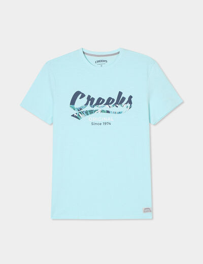 T-shirt col rond manches courtes coton bleu turquoise homme