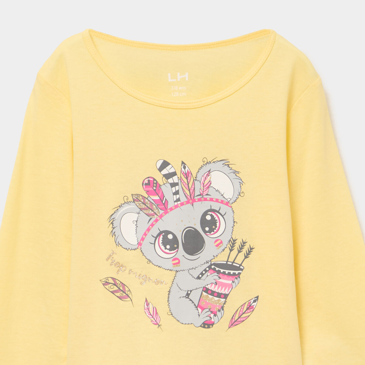 Ensemble pyjama pantalon 2 pi&egrave;ces coton jaune pastel fille