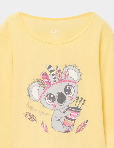 Ensemble pyjama pantalon 2 pi&egrave;ces coton jaune pastel fille