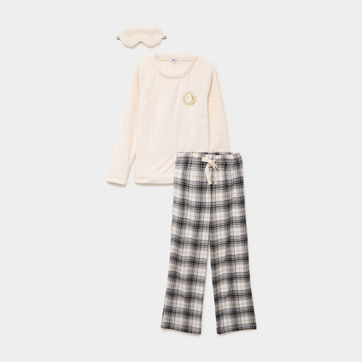 Ensemble pyjama effet polaire 3 pi&egrave;ces blanc femme