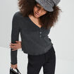 T-shirt côtelé avec col en V gris foncé femme