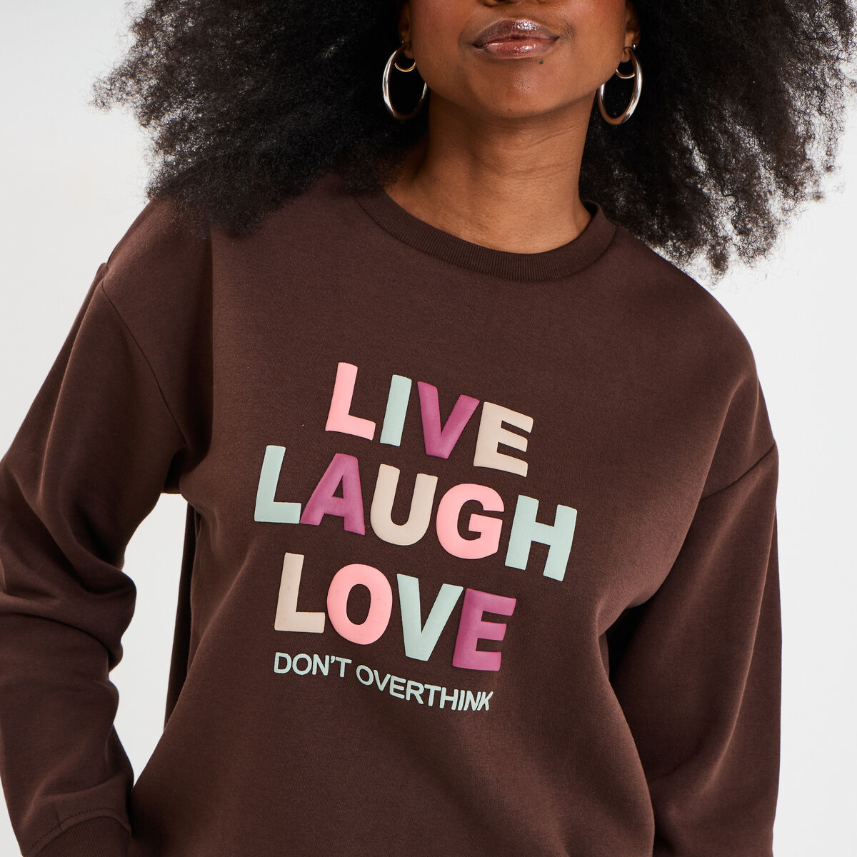 Sweat col rond manches longues marron foncé femme