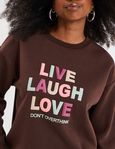 Sweat col rond manches longues marron fonc&eacute; femme